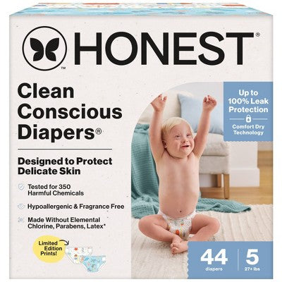 The Honest Company Clean Conscious Diapers - Ocean Bottoms & Chilly Cheeks - Size 5 - 44ct