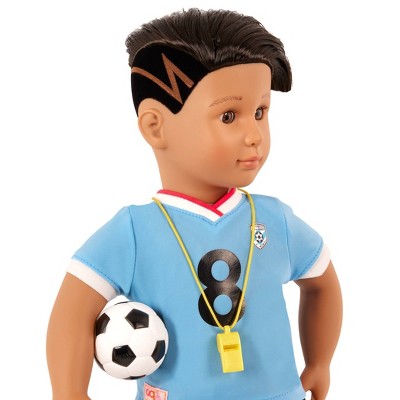 Our Generation Mateo Posable 18" Boy Doll in Soccer Uniform with Accessories