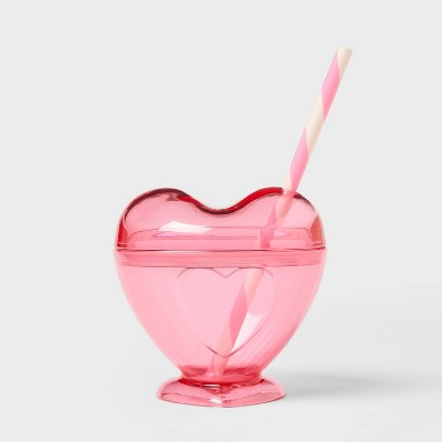 10 fl oz Figural Pink Heart Tumbler with Straw - Pillowfort