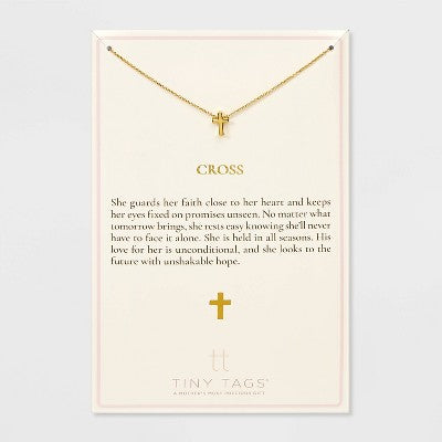 Tiny Tags 14K Gold Ion Plated Cross Chain Necklace - Gold