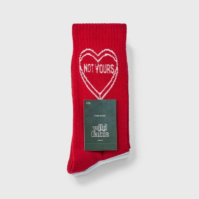 Women's 'Not Yours' Candy Heart Ribbed Valentine's Day 5pk Crew Socks - Wild Fable Assorted Colors 4-10