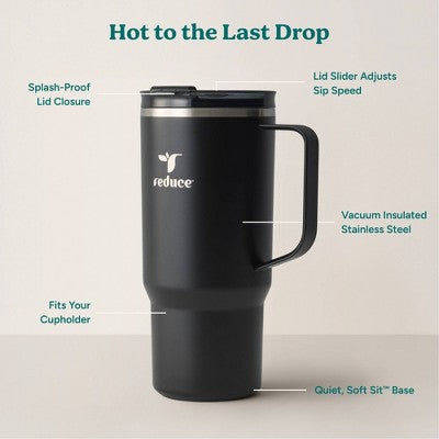 Reduce 24oz Hot1 Vacuum Insulated Stainless Steel Travel Mug with Steam Release Lid Black: Dishwasher-Safe