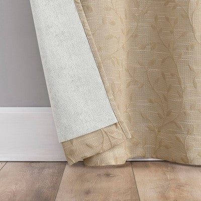 40"x84" Sun Zero Brinlee Leaf Silhouette 100% Blackout Grommet Curtain Panel Taupe: Modern Floral, Energy Efficient