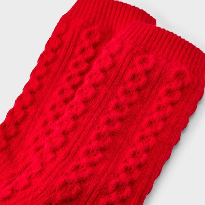 Girls' Cable Knit Lounge Crew Socks - art class Red L
