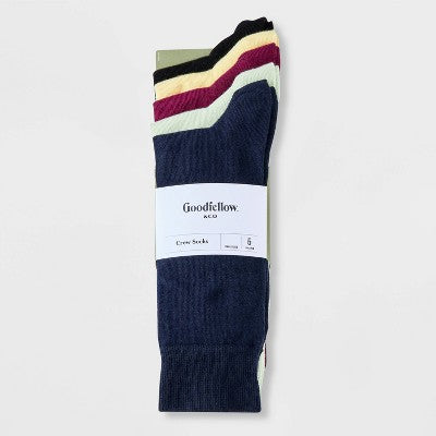 Men's Dress Crew Socks 5pk - Goodfellow & Co Yellow/Green/Plum 7-12