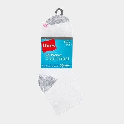 Hanes Premium Women's 6pk Cool Comfort Breathable Ankle Socks - White/Gray 5-9
