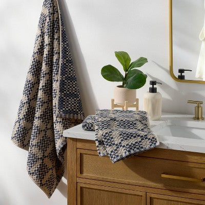 2pk Americana Geo Hand Towels Blue/Tan - Threshold
