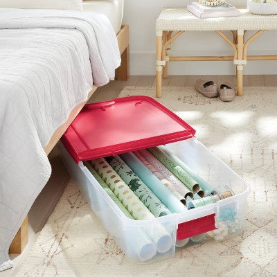 74qt Ultra Clear Christmas Underbed Box with Lid and Latch Red - Brightroom (LOCAL PICKUP ONLY)