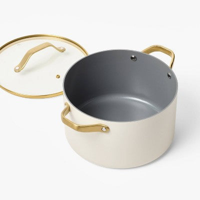 6qt Nonstick Ceramic Coated Aluminum Stock Pot with Champagne Handle Cream - Figmint