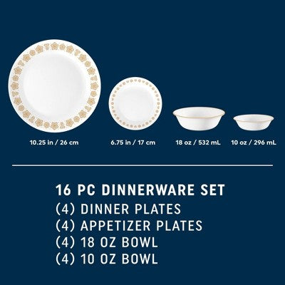 Corelle 16pc Butterfly Gold Dinnerware Set