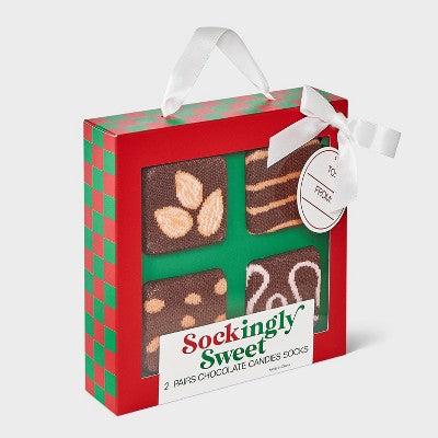 Women's Chocolate Candy Christmas 2pk Crew Socks - Brown 4-10