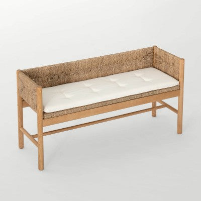 Elden Wood Bench with Woven Back and Loose Cushion Seat (FA) - Threshold designed with Studio McGee (LOCAL PICKUP ONLY)