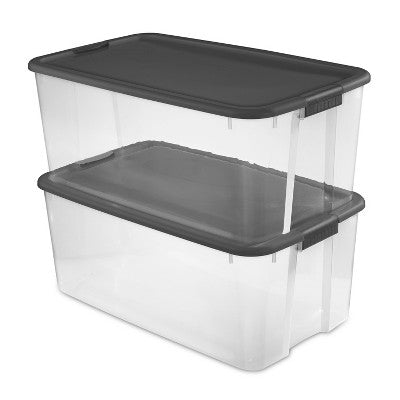 Sterilite 116 Qt Ultra Clear Latch Box Clear Base Flat Gray Lid and Latches: Stackable Storage Tote with Handles (LOCAL PICKUP ONLY)