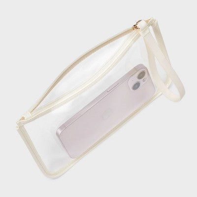 Clear Pouch Wristlet - A New Day Cream: Faux Leather TPU Zip Wallet