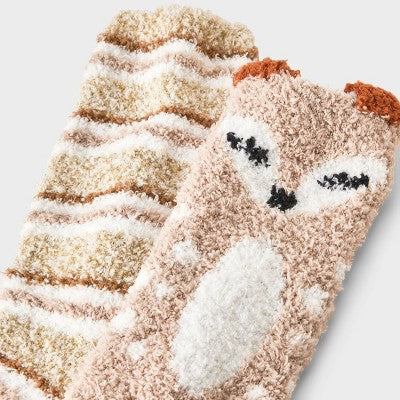 Women's Deer 2pk Cozy Crew Socks - Tan/Ivory 4-10