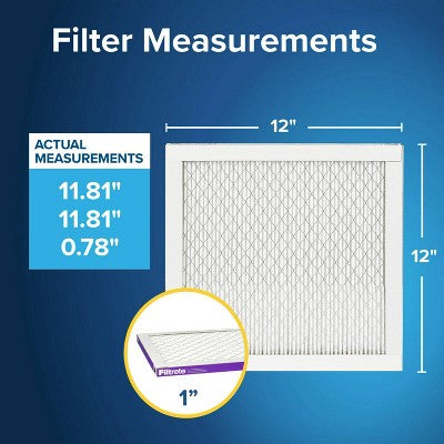Filtrete 12x12x1 Allergen Bacteria and Virus Air Filter 1500 MPR: Electrostatic Furnace Filter, MERV 12, 3-Month Use
