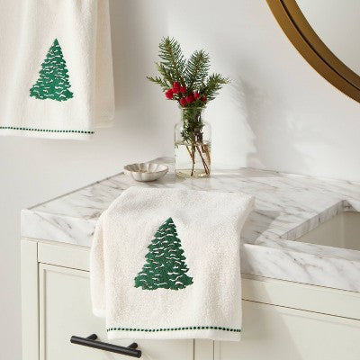 2pk Tree Christmas Hand Towels Cream - Threshold