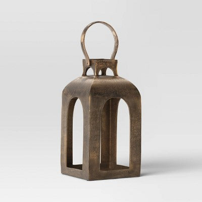 13"x7.5" Pillar Cast Aluminum Lantern Candle Holder Gold - Threshold