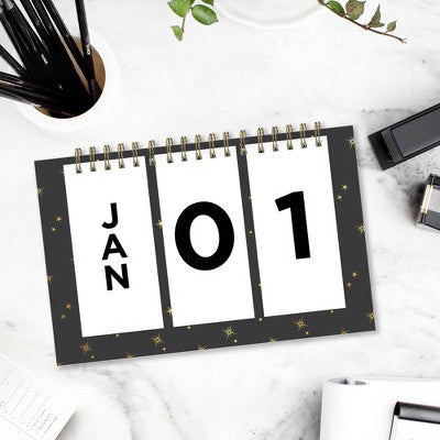 Blue Sky 7"x4.5" 2025-2026 Perpetual Easel Calendar Starry Black Safety Wirebound