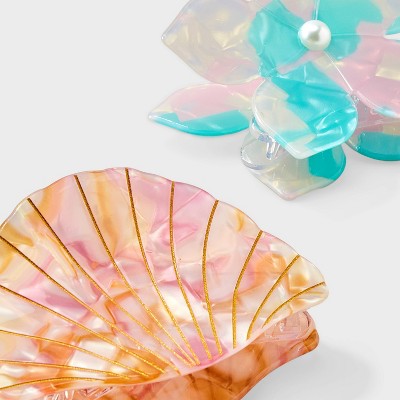 Girls' 2pk Hibiscus and Seashell Claw Clip Set - art class