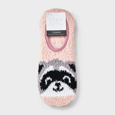 Women's Raccoon 2pk Cozy Liner Socks - Pink/Oatmeal 4-10
