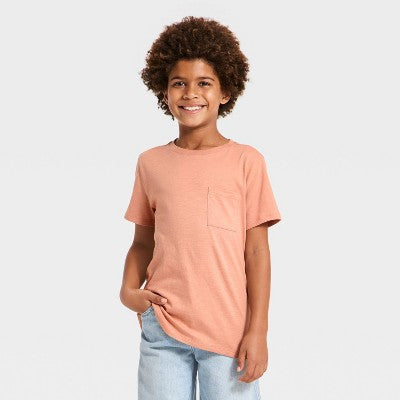 Boys' Short Sleeve Pocket T-Shirt Cat & Jack Light Orange L Husky