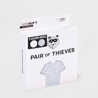 Pair of Thieves Men's 2pk Crew Undershirt - Gray/White S: Slim Fit, Lightweight, Short Sleeve