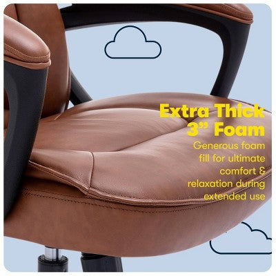 Style Hannah Office Chair Bonded Leather Comfort Cognac - Serta: Ergonomic Lumbar Support, Adjustable Height (LOCAL PICKUP ONLY)