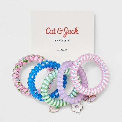 Girls' 5pk Phone Cord with Strawberry and Bow Charms Bracelet Set - Cat & Jack?: Stretchable, Pull-On, Iron, Acrylic, Zinc Alloy