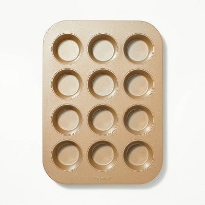12ct Nonstick Aluminized Steel Muffin Pan Gold - Figmint: Muffin Tin, Cupcake Tray, Oven & Dishwasher Safe
