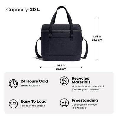 Hydro Flask 20 Liter Carry Out Soft Cooler - Black: Zip Closure, Adjustable Straps