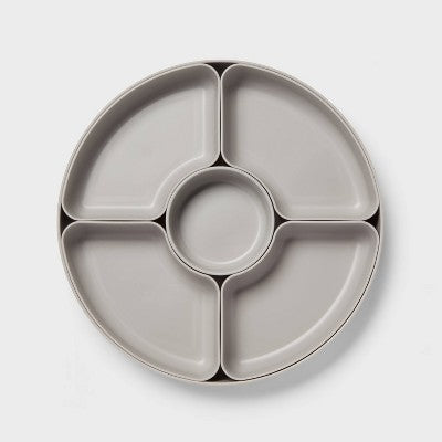 12"x12" Round Divided Server Plate Gray - Room Essentials