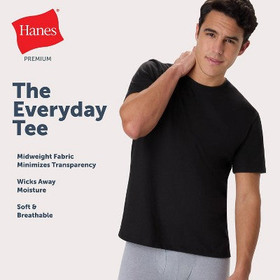 Hanes Men's 5pk T-Shirt Undershirts, Premium Everyday Tee Midweight Crewneck Shirt Pack, Wicking - Black M