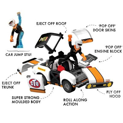 Stuntman Stu Race Ace Stunt Car Break Apart Stunt Set with Action Figure, Pop-Off Parts and Crash Crates