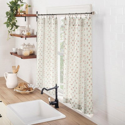 No. 918 2pc 54"x36" Riverwood Floral Stripe Print Semi-Sheer Kitchen Curtain Tier Pair Ivory