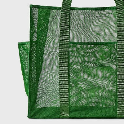 Mesh Packable Tote Handbag - Shade & Shore Green: Unstructured Recycled Polyester Beach Bag