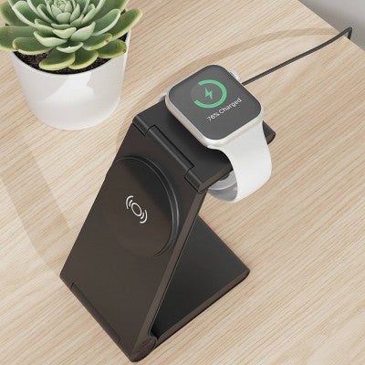 Just Wireless 3-in-1 Magnetic Wireless Charger - Black: USB-C, MagSafe Compatible
