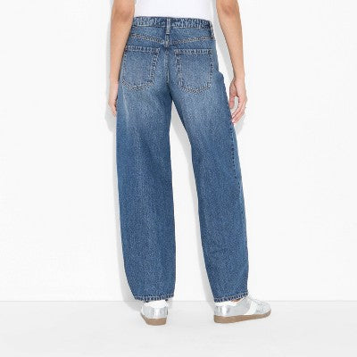Women's Mid-Rise Barrel Jeans - Wild Fable Dark Wash 4