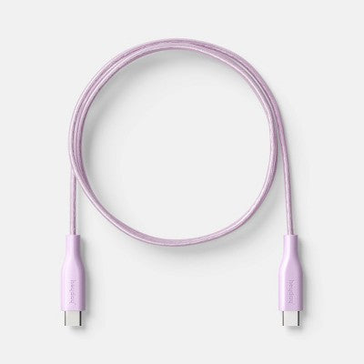 3' USB-C to USB-C Silicone Translucent Jelly Charging Cable - heyday Lavender