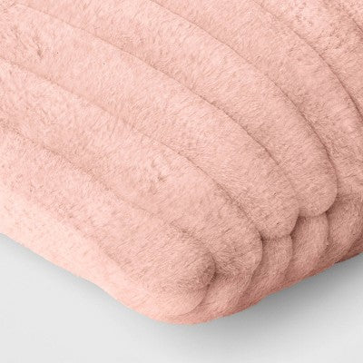 Channeled Faux Fur Lumbar Throw Pillow Blush - Room Essentials: Indoor Rectangle Cushion, Polyester Fill