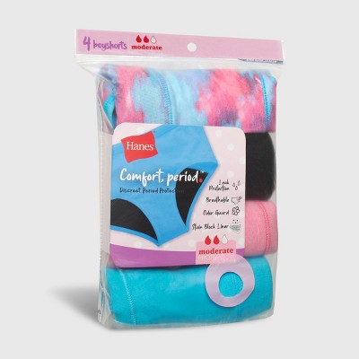 Hanes Girls' 4pk Period Boy Shorts - Colors May Vary 16