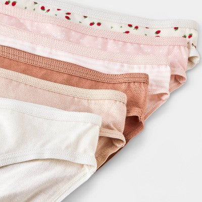 Girls' 14pk Strawberry Bikini Underwear - Cat & Jack Pink/Tan/Ivory 6