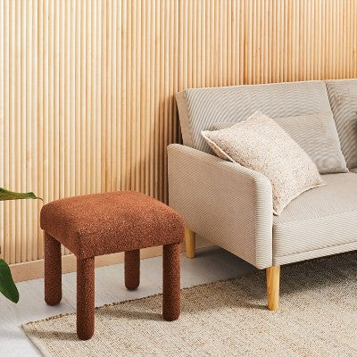 Upholstered Square Stool Ottoman Rust Boucle - Room Essentials