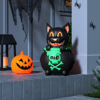 15.94" Cat Cauldron Blow Mold Halloween Decorative Prop Black - Hyde and EEK! Boutique