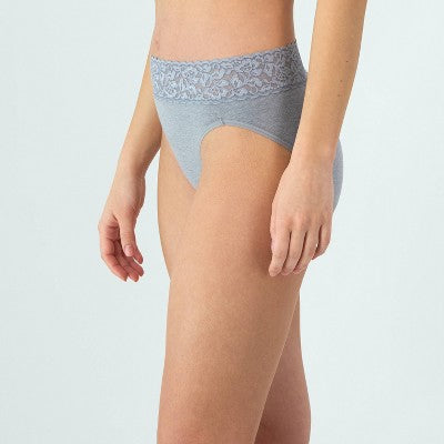 Hanes Women's 4pk Lace Hi-Cut Underwear - Black/Blue/Gray XXL: Tagless, High Rise, Lightweight Fabric