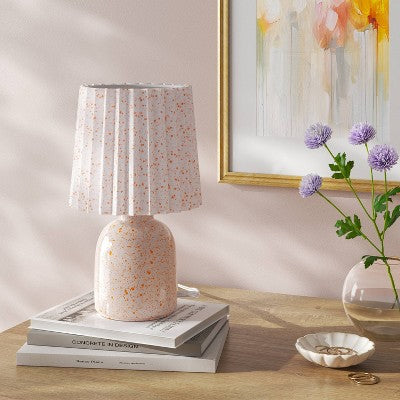 Mini Printed Ceramic Base Table Lamp with Printed Pleated Shade Peach - Room Essentials