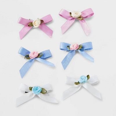 Girls' 6pk Satin Ribbon Bow with Rosettes Hair Clips - art class