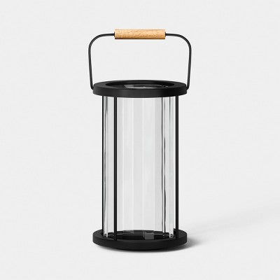 12.5"x8.2" Metal and Glass Outdoor Pillar Candle Holder Lantern Black - Threshold