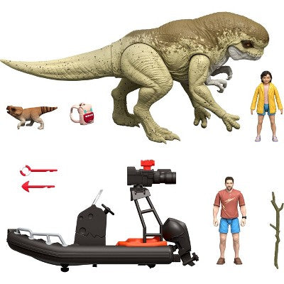 Jurassic World Rebirth Storypack with Raft, Villain Dino1, Adult, Child & Aquilops, Island Escape