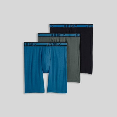 Jockey Generation Men's No Chafe Pouch Ultra Soft Stretch Long Leg Boxer Briefs 3pk - Black/Dark Blue/Dark Gray S